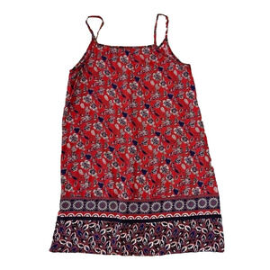 NWT Francesca's Mi ami Burnt Red & Blue Floral Print Rayon Shift Dress - SIZE S